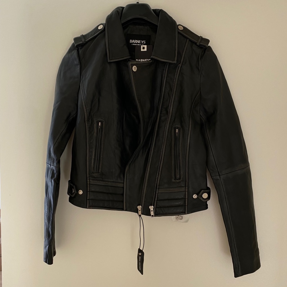 Barney’s leather jacket with ribbed detail